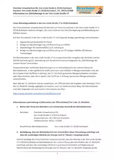 Informationen Störfallanlage  Drechsler Umweltschutz KG