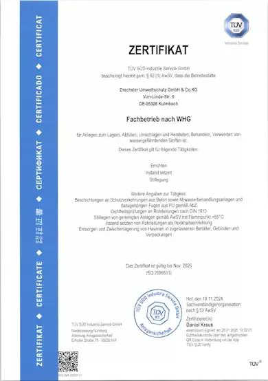 Zertifikat WHG Fachbetrieb
