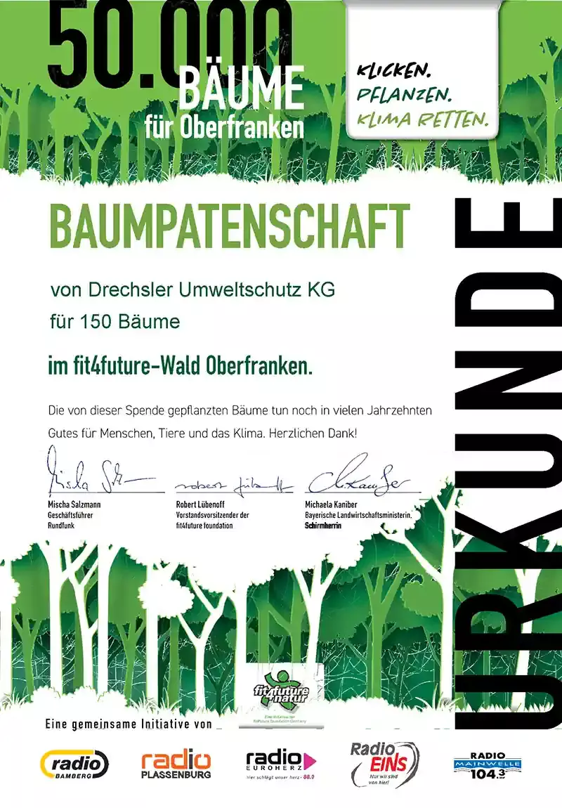 Baumpatenschaft von Drechsler Umweltschutz KG für 150 Bäume in Oberfranken
